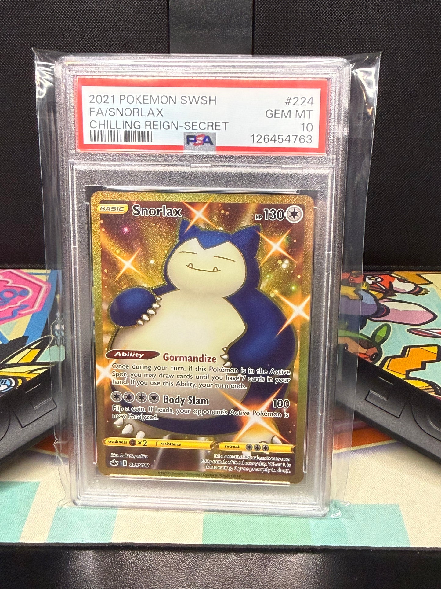 PSA 10, 2021 POKEMON SWSH
FA/SNORLAX
CHILLING REIGN-SECRET
