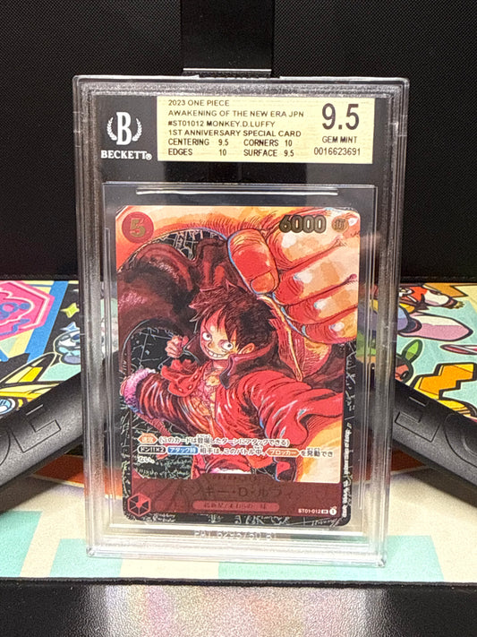 BGS 9.5, 2023 ONE PIECE
AWAKENING OF THE NEW ERA JPN #ST01012 MONKEY.D.LUFFY
1ST ANNIVERSARY SPECIAL CARD