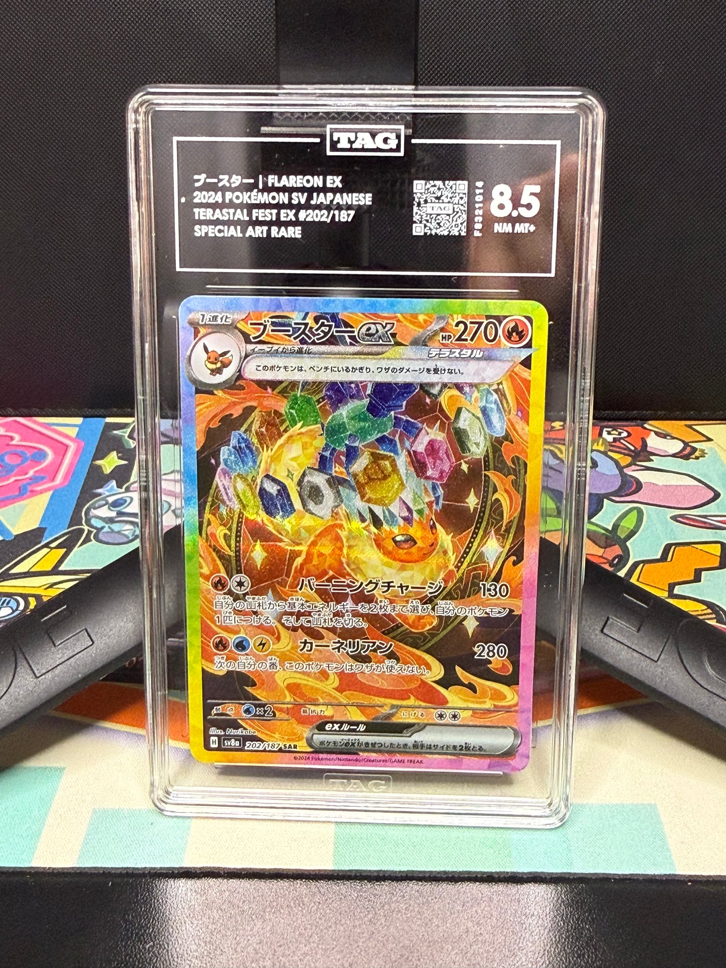 TAG 8.5, FLAREON EX
2024 POKÉMON SV JAPANESE TERASTAL FEST EX #202/187
SPECIAL ART RARE