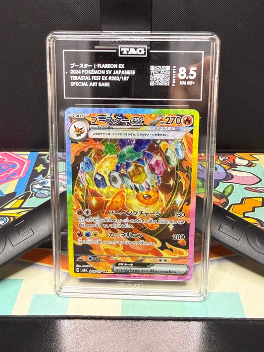 TAG 8.5, FLAREON EX
2024 POKÉMON SV JAPANESE TERASTAL FEST EX #202/187
SPECIAL ART RARE