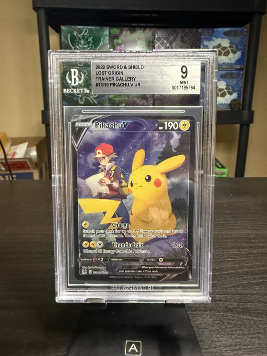 Trainer Gallery Pikachu V #TG16, Lost Origins, Beckett 9